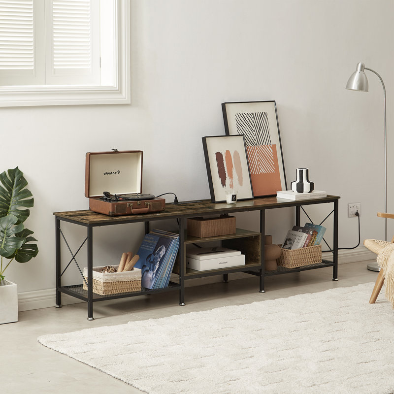 Pridgen TV Stand with Power Outlets, Entertainment Center Media Console with Charging Station, Brown, 70"L x 15.7"W
