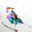 Oiseau abstrait coloré sur une branche - reproduction encadrée