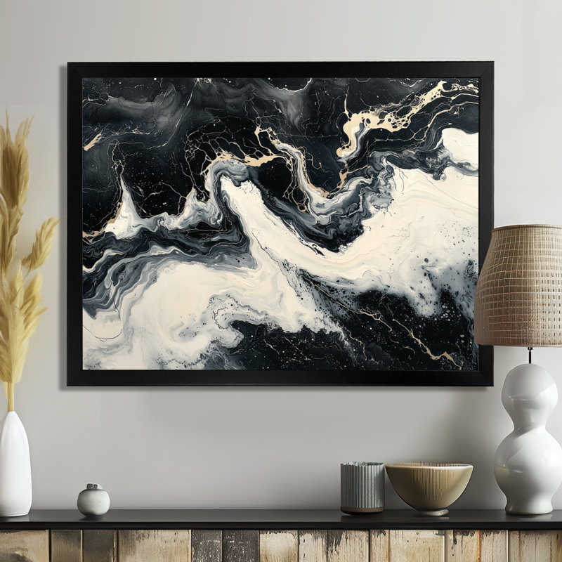 Art moderne sur toile en marbre, Noir, H 12 po x l 20 po, Picture Framed