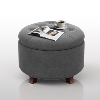 20" W Tufted Round Storage Ottoman