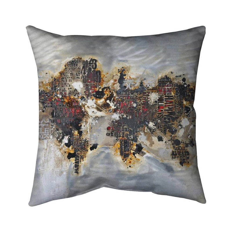 Texturized World Map Pillow | Brown Travel Decor Throw Pillow – Outdoor Throw Pillow with Insert, Weather-Resistant