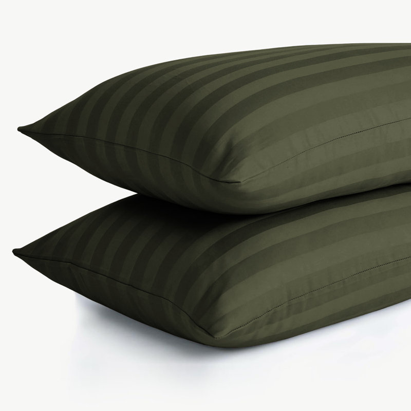 Aspire Homeware Ultra Soft & Breathable Microfiber Striped Pillowcase (Pack Of 2), Olive Green