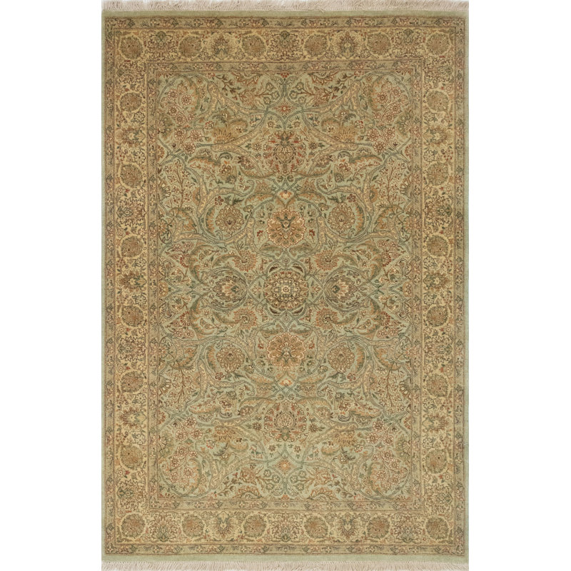 Tapis décoratif en laine de conception unique 4 pi 1 po x 6 pi noué à la main new age beige Versailles