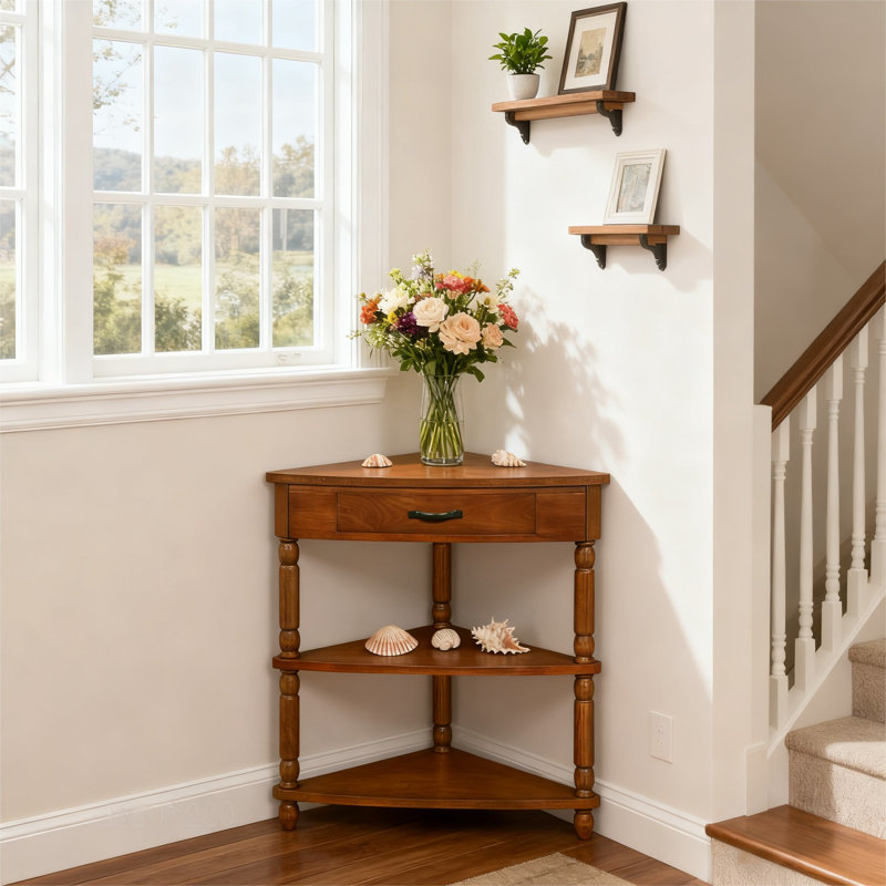 Console de 34 po avec tablettes et tablettes latérales pour petits espaces, Brun, Brun