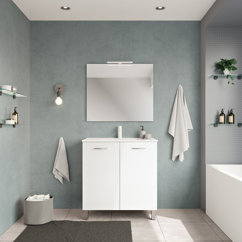 Logic 31.5'' Single Bathroom Vanity with Ceramic Top with Mirror, Glossy White