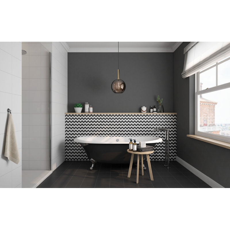 Casablanca Encaustic‑Look Patterned Porcelain Floor & Wall Tile, 8" x 8", No Pattern, Black