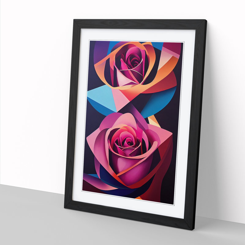 Rose Painting Geometric Vol.2 - Single Picture Frame Print, 46cm H x 34cm W x 2cm D, Black
