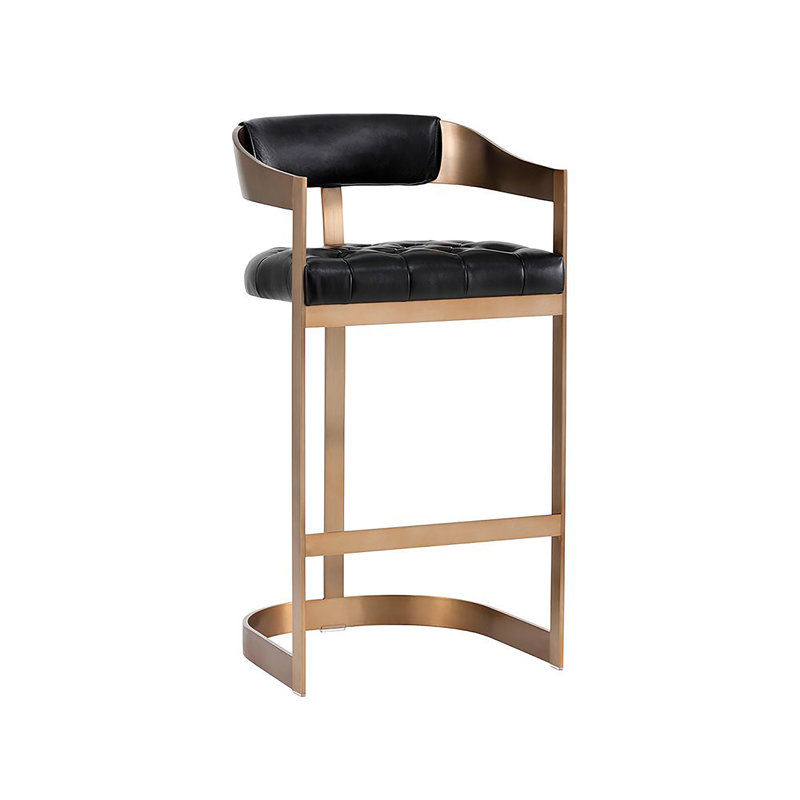 Beaumont 26" Bar Stool, Antique Brass, Cantina Black, Bar Stool (30" Seat Height)