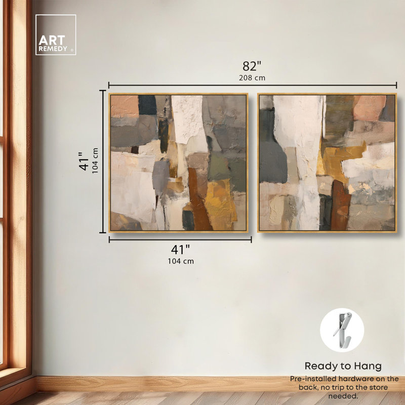 Patchwork Plains Set Canvas Print Beige Wall Decor Set by Art Remedy, Black Frame, 12 x 12, H 41 po x l 41 po, Gold Frame