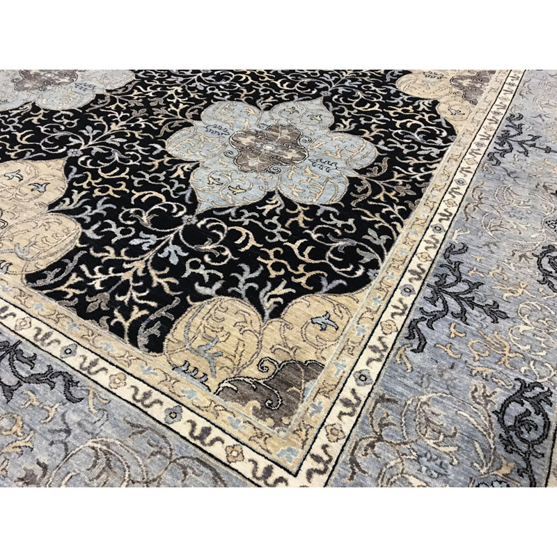 Hand-Knotted High-Quality Black and Gray Area Rug