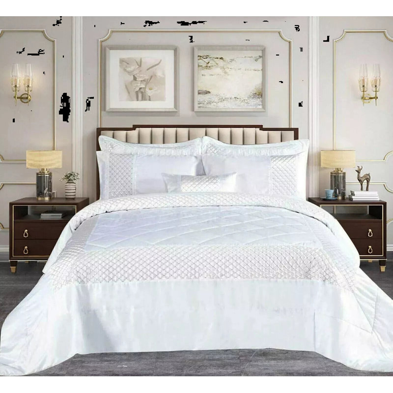 Polyester Bedspread with Pillow Shams Included, White , Super King Bedspread + 2 Standard Shams