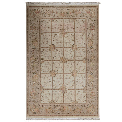 Tapis noué à la main de haute qualité beige / ivoire / vert clair