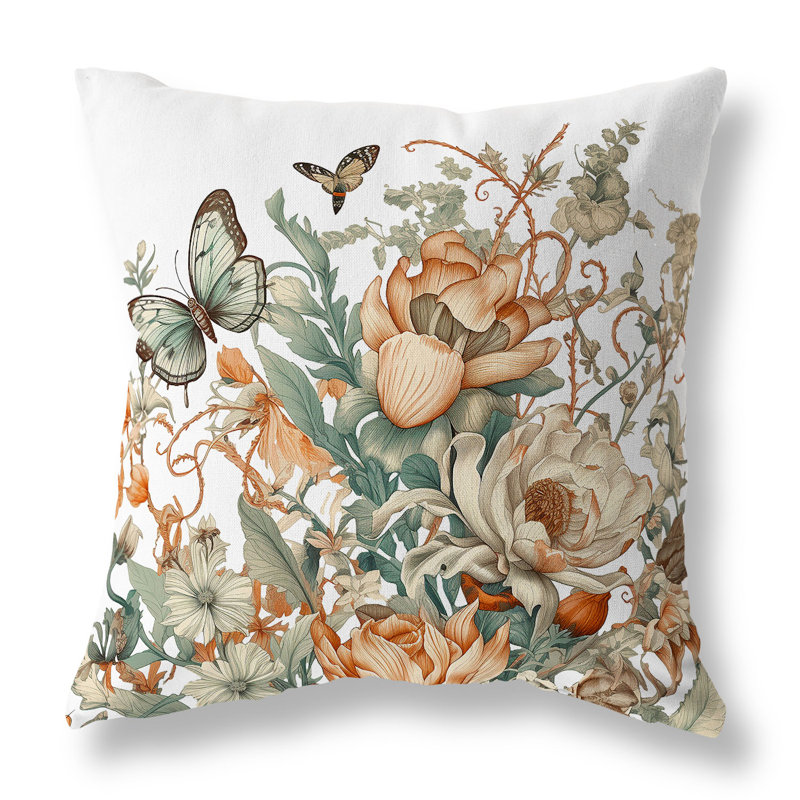 Indoor / Outdoor Square Cushion, 46cm H x 46cm W, White/Orange