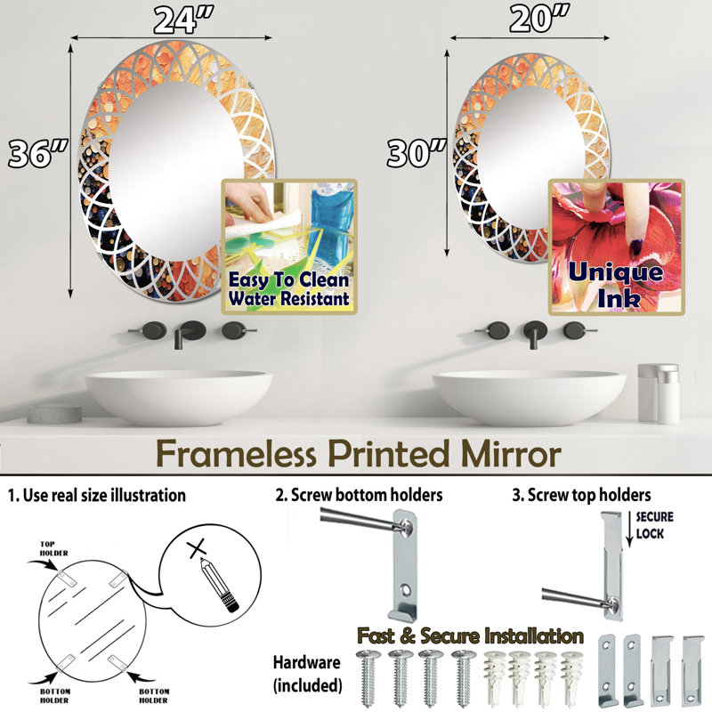 Dorington - Miroir mural moderne ovale, 30 po x 20 po