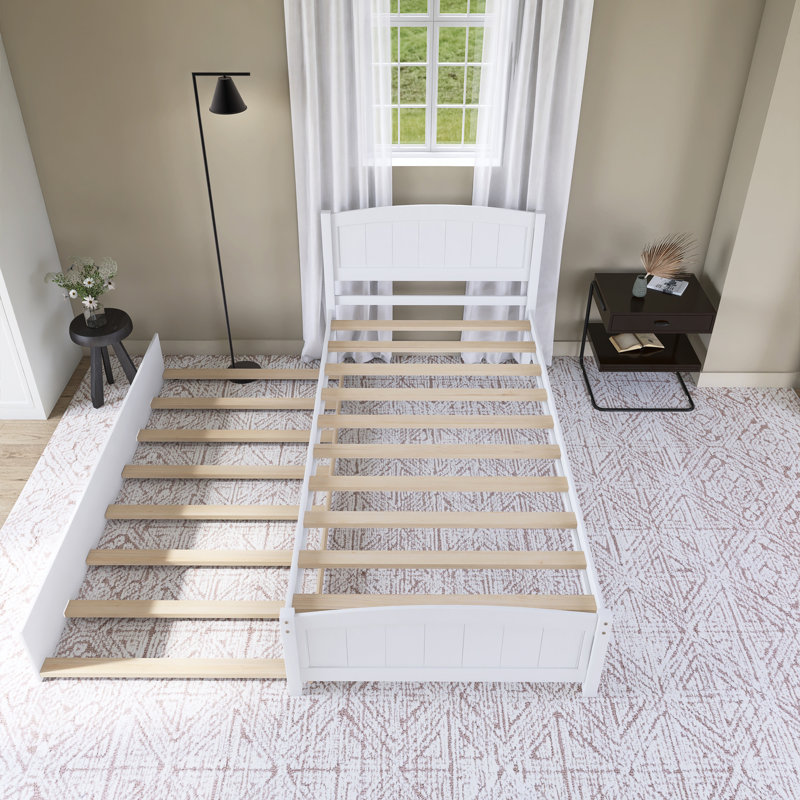 Lit plateforme simple en bois avec lit gigogne, Blanc