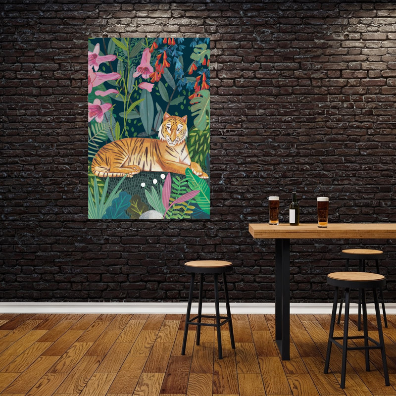 Tiger In The Jungle Abstract Tiger Flower Forest Wall Art Print, 152.4cm H x 101.6cm W