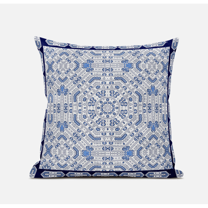 Coussin en suède avec fermeture à glissière Wreath Palace, 20 po x 20 po, Bleu / bleu marine