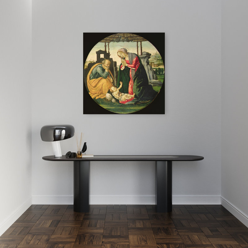 Tableau abstrait contemporain représentant la Sainte Famille, H 32 po x l 32 po