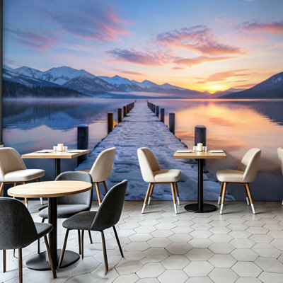 Peel and Stick Wallpaper Wall Mural Sunrise winter jetty Wall Art Self Adhesive and Removable