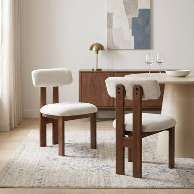 Solid Oak Assembled Chenille Upholstered Dining Chairs