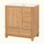 Meuble-lavabo avec lavabo en céramique, armoire de salle de bain autoportante, pieds en bois d'hévéa massif, portes et tiroirs à fermeture en douceur, grand espace de rangement (robinet non inclus)