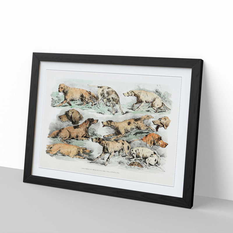 Illustration of Hounds by Henry Alken - Picture Frame Painting Print, 27cm H x 36cm W x 2cm D, Black Framed