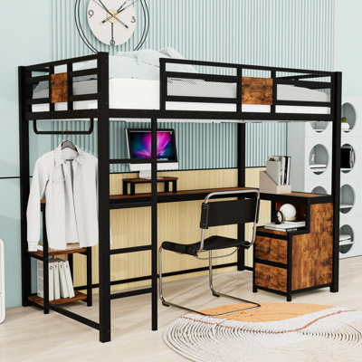 Twin XL Loft Bed with Desk and Storage Shelves,Drawers