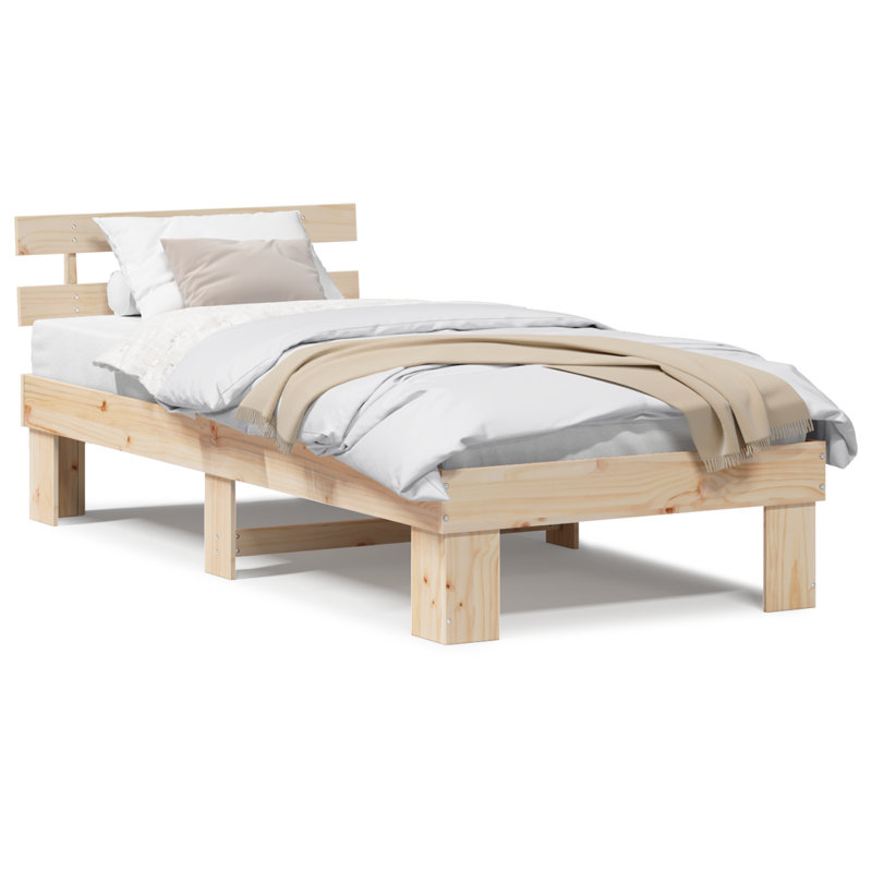 Vidaxl Bed Frame With Headboard Solid Wood Pine, Single (3'), Natural