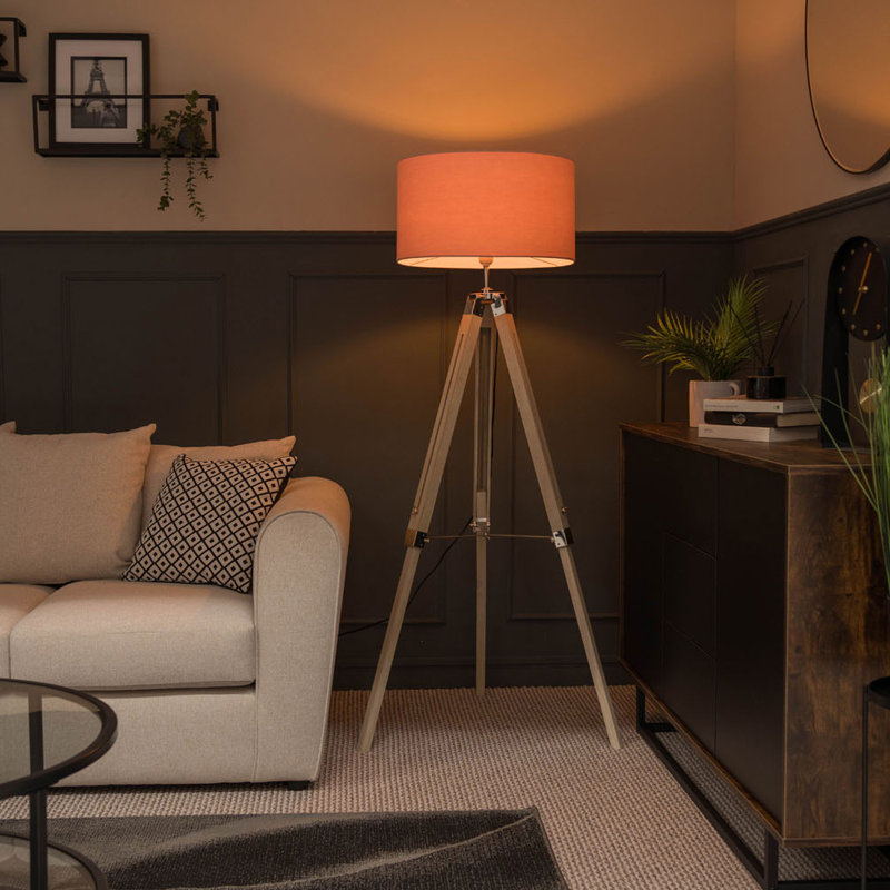 127.5cm Tripod Floor Lamp, Pink, Light Brown