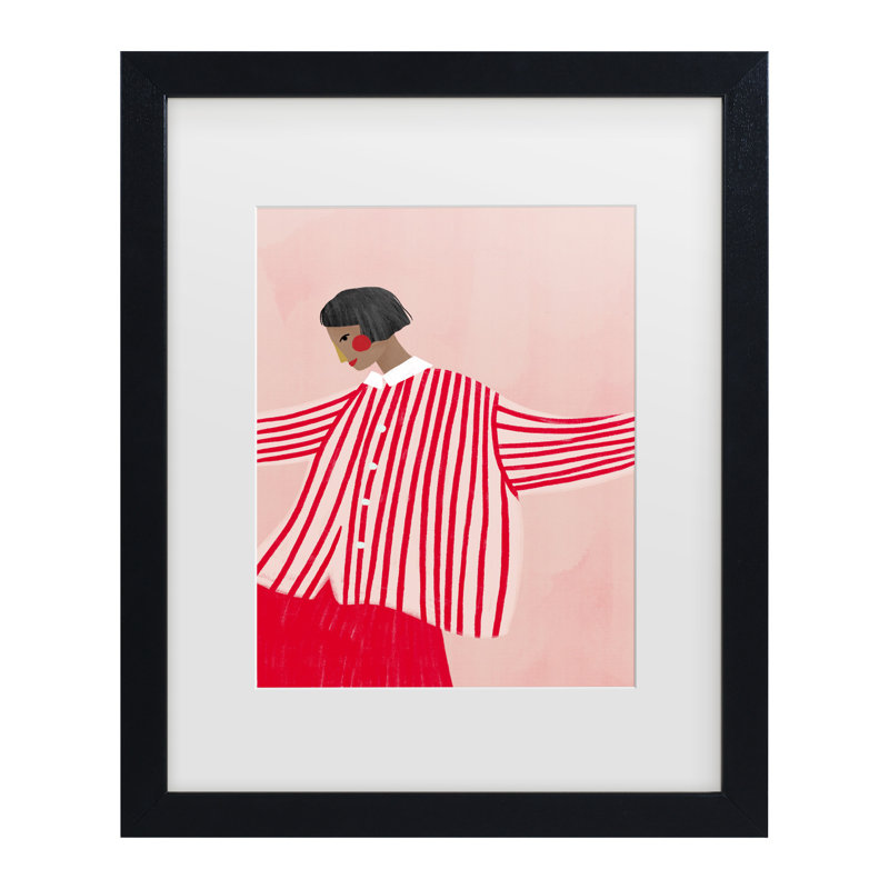 «Bea Muller, la femme aux rayures rouges», H 13 po x l 16 po, Cadre noir