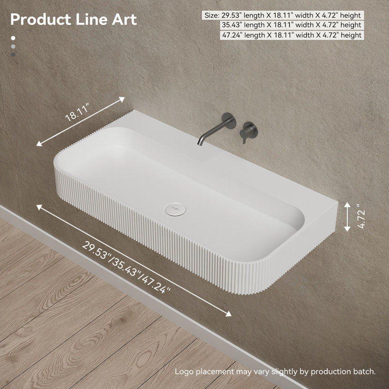 Lavabo de salle de bain mural encastré à surface solide 47 po x 18 po MonBlari - blanc mat, Blanc mat