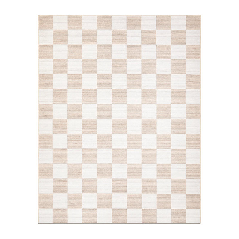 Tapis à carreaux lavable à la machine, Ivory & Natural, 8x8 ft, Round