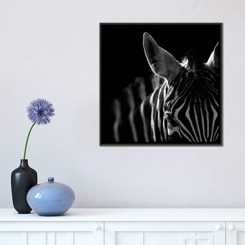 « zèbre iv », reproduction de photo sur toile, H 18 po x l 18 po x P 1,5 po, Toile avec cadre noir, Pas de tapis