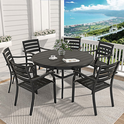 7 Pieces Outdoor Patio Dining Set, 6 Stackable Metal Dining Chairs And Round Metal Dining Table