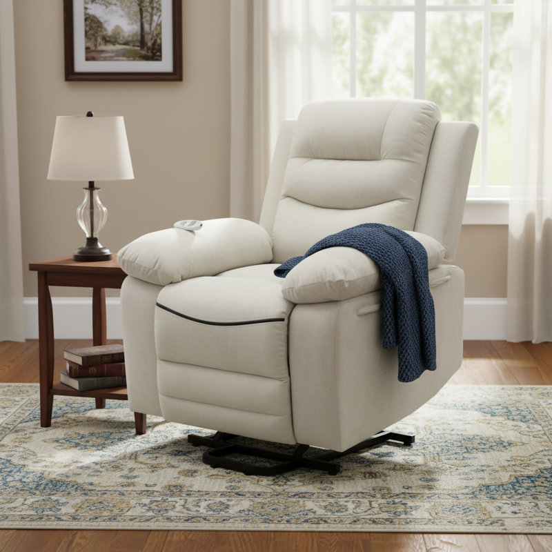 Upholstered Power Reclining Home Theater Seat, Beige