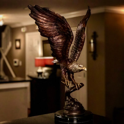 Bronze Eagle on Marble Base Sculpture