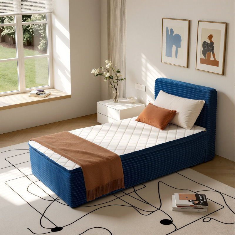 Lit plateforme tapissier simple à compression, Twin, Blue