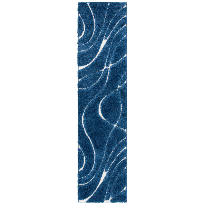 Tapis crème / beige Ashal, Tapis de couloir 2 pi 3 po x 5 pi, Dark Blue/Ivory