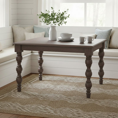 Durante 48'' Solid Wood Square Turned Leg Dining Table, Coffee Brown