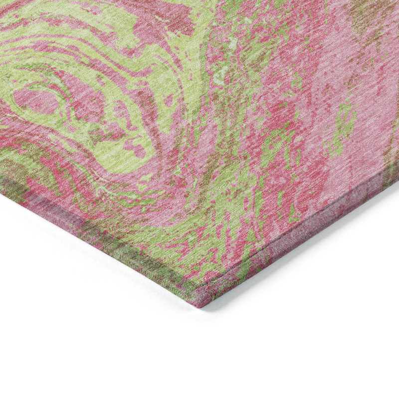 Pink Abstract Synthetic Washable Non-slip 5' x 7' Area Rug
