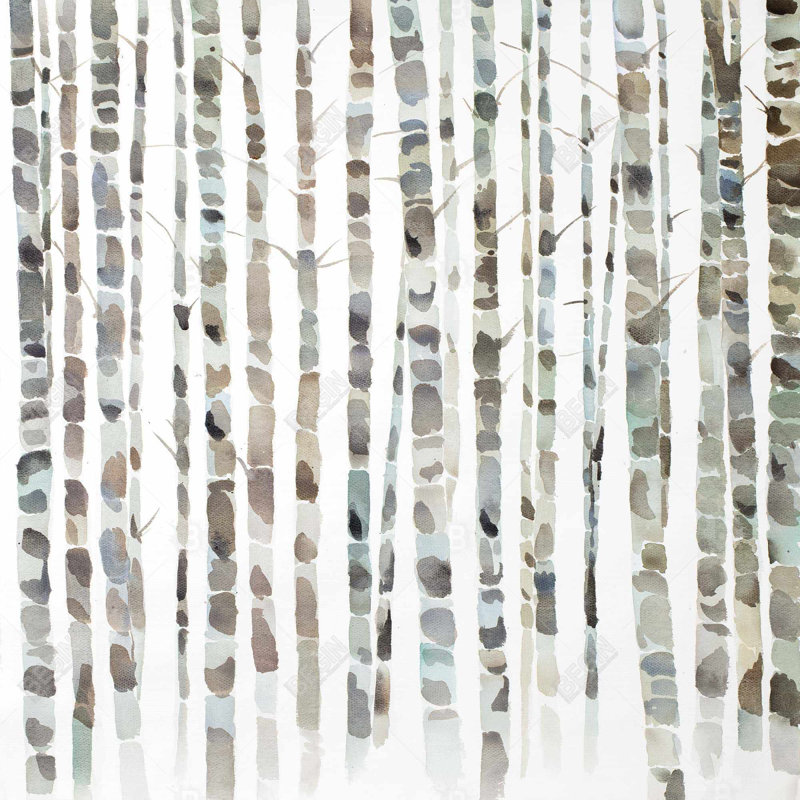 Aquarelle, forêt de bouleaux - impression encadrée minimaliste