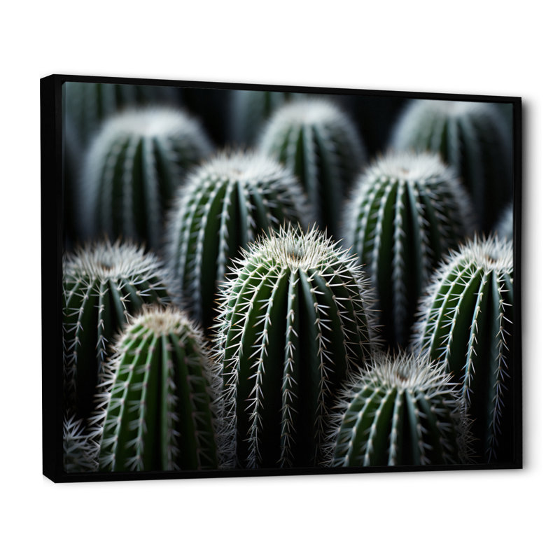 Vert, blanc, cactus, sublime minimalisme - impression, H 16 po x l 32 po x P 1 po, Cadre flottant noir