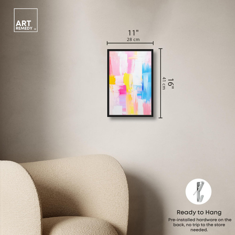 Joyful Abstraction I Canvas Modern Color Abstract by Art Remedy, Black Framed, 16" H x 11" W