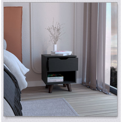 Crail Nightstand With 1 Open Storage Shelf, 1 Drawer And Wooden Legs