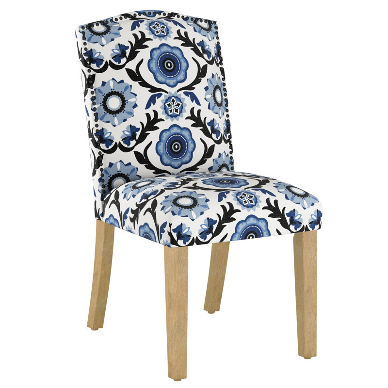 Azzurro 20'' H Cotton Upholstered Dining Chair, Shaana Indigo, Natural Wood