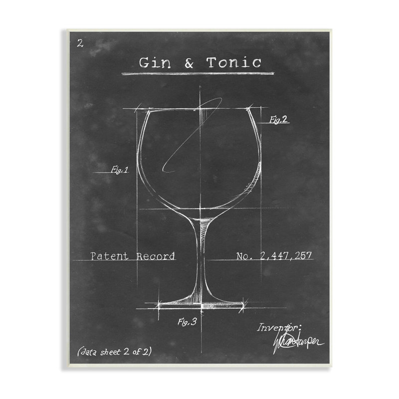 Schéma du gin et du verre à vin, L 10 po x H 10 po, Plaque murale