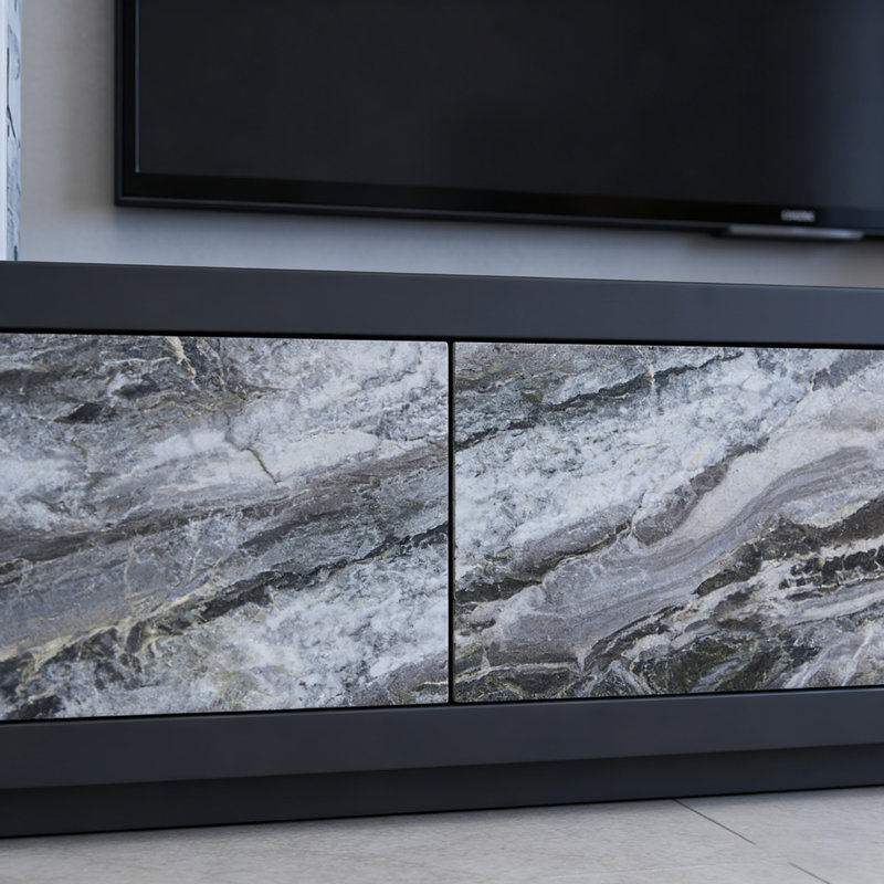 Meuble télé 4 tiroirs Minimalisme, Noir/gris, 15.74"H x 94.48"L x 15.74"W