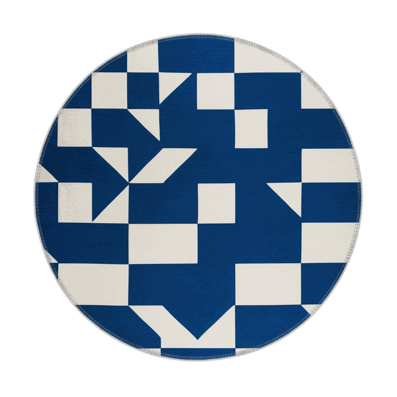 Tapis d'intérieur et d'extérieur à carreaux bleu, Rond 5 pi