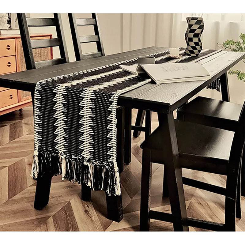 Chemin de table réversible en toile noire et grise 14 "x71", 71 po x 14 po