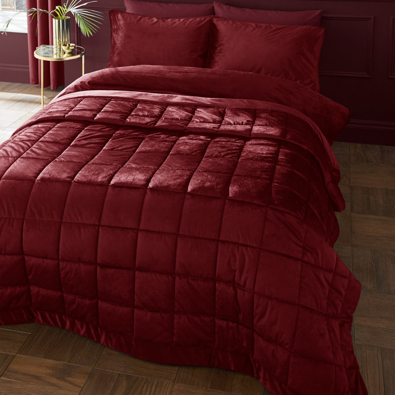 Kingsley Matt Velvet Quilted Bedspread, Burgundy